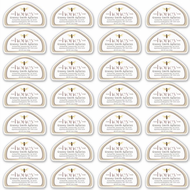 Adesivo Rótulo de Mel em forma de Skep para borda Dourada  (Frente)