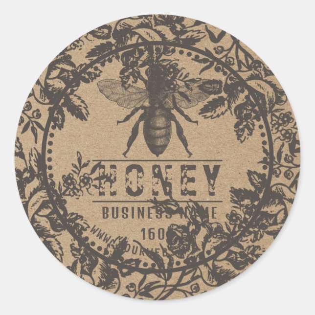 Adesivo Rótulo de mel Kraft | Flores E Abelhas (Frente)
