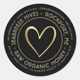 Adesivo Rótulo de Mel Orgânico em Casa com Dourado Coração