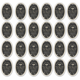 Adesivo Rótulo de Mel Oval de Queenline 8 oz com Abelha de