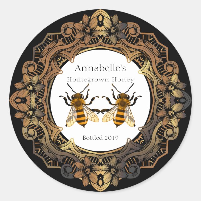 Adesivo Rótulo de Mel Rococo para Gêmeos de Abelhas (Frente)
