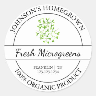 Adesivo Rótulo de Microgreens Orgânicos Frescos para Jardi