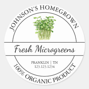 Adesivo Rótulo de Microgreens Orgânicos Frescos para Jardi