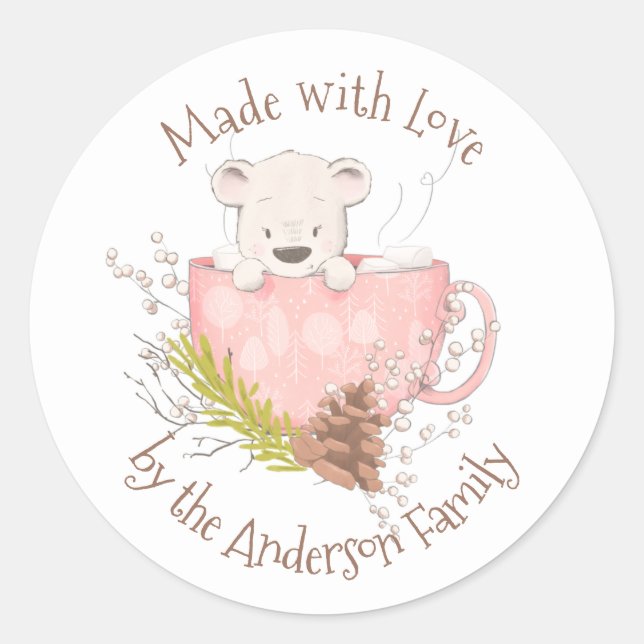 Adesivo Rótulo de Mistura de Cacau Quente de Bear Inverno (Frente)