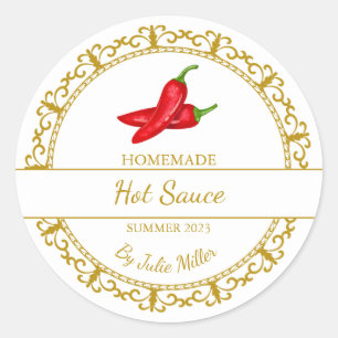 Adesivo Rótulo de Molho Quente de Chili Homemade Dourada V