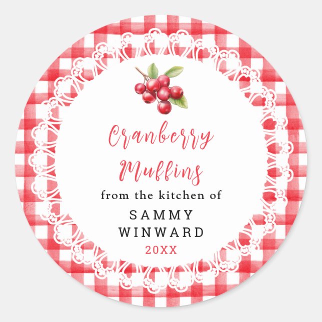 Adesivo Rótulo de Muffin Caseiro de Cranberry (Frente)