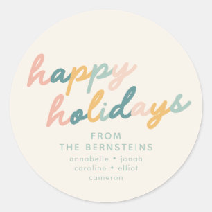 Adesivo Rótulo de Natal Personalizado Vintage Pastel Feliz