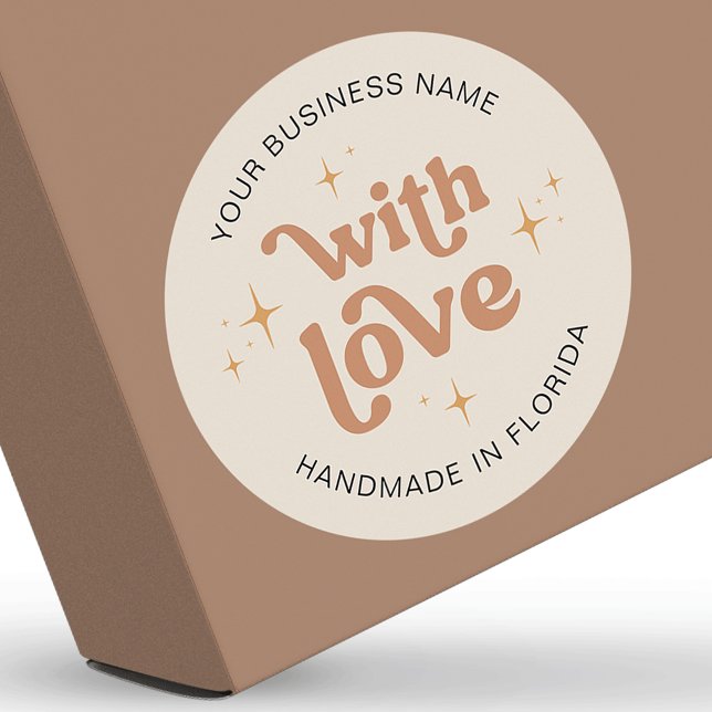 Adesivo Rótulo De Negócios Do Groovy Retro Feito Com Amor (Complete your packaging design with these trendy with love product labels)