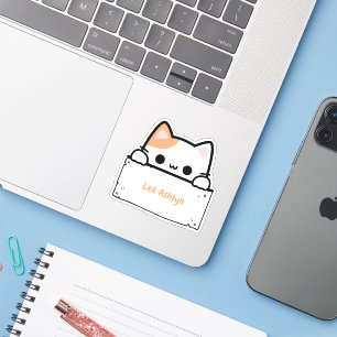 Adesivo Rótulo de Nome de Gato Branco Cute Personalizado -