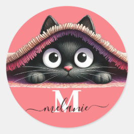 Adesivo Rótulo de Nome Monograma de Meninas do Kitten Peek
