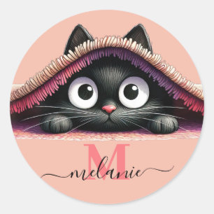 Adesivo Rótulo de Nome Monograma Meninas Script Gatinho Pe