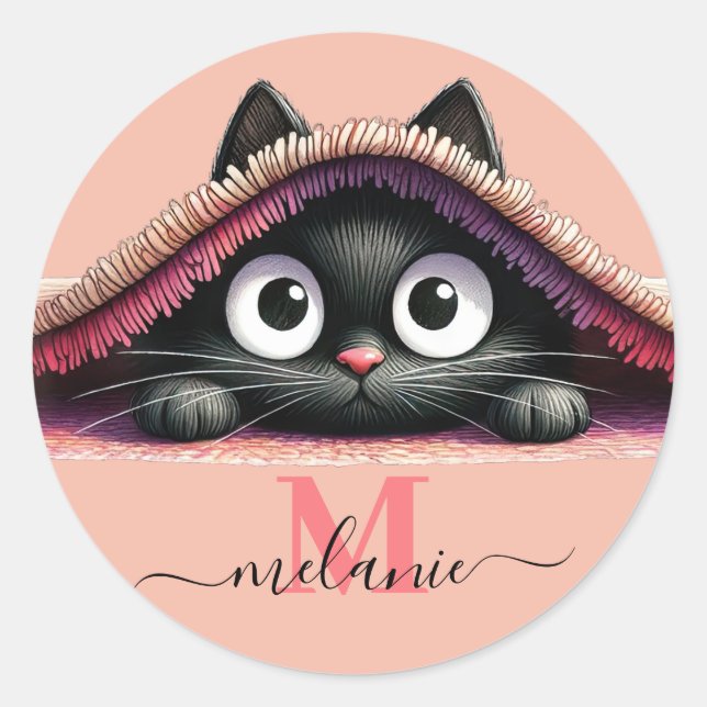 Adesivo Rótulo de Nome Monograma Meninas Script Gatinho Pe (Frente)