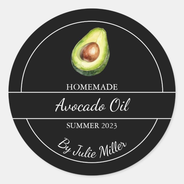 Adesivo Rótulo de óleo do Avocado caseiro simples | Preto (Frente)