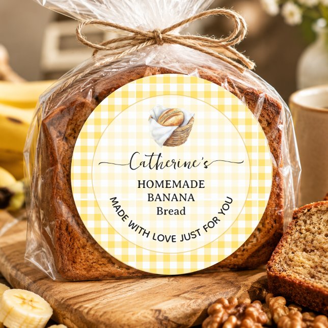 Adesivo Rótulo de pão de banana caseiro em xadrez gingham (Criador carregado)