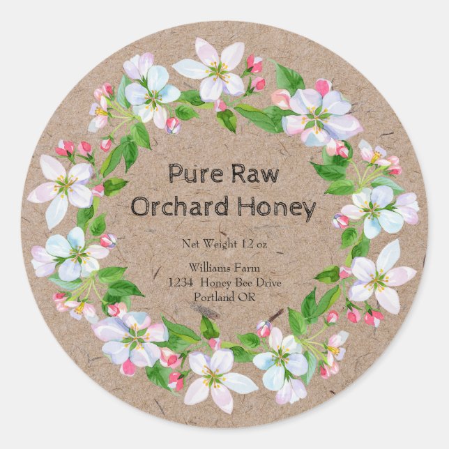 Adesivo Rótulo de Papel do Honey Jar Kraft | Mel de pomar (Frente)