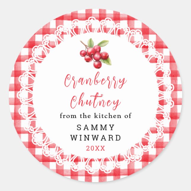 Adesivo Rótulo de Pote de Chutney Caseiro de Cranberry (Frente)