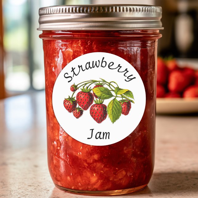 Adesivo Rótulo de Pote de Conserva de Geleia de Morango (Strawberry Jam Canning Jar Label)