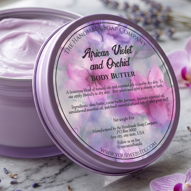 Adesivo Rótulo de Pote de Cosméticos Flores Rosa e Roxo (Criador carregado)