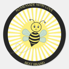 Adesivo Rótulo de Pote de Mel de Abelha Feliz Fofa & Raios