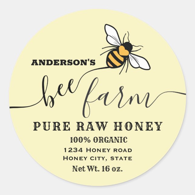 Adesivo Rótulo de pote de mel de fazenda de abelhas (Frente)