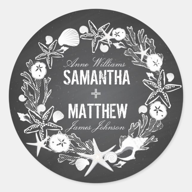 Adesivo Rótulo de Presente de Casamento de Seashells (Frente)