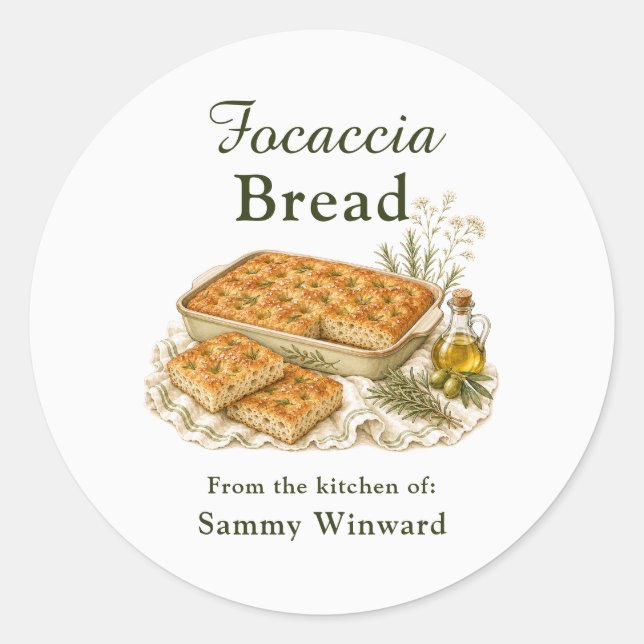 Adesivo Rótulo de Presente de Pão Focaccia Caseiro (Frente)