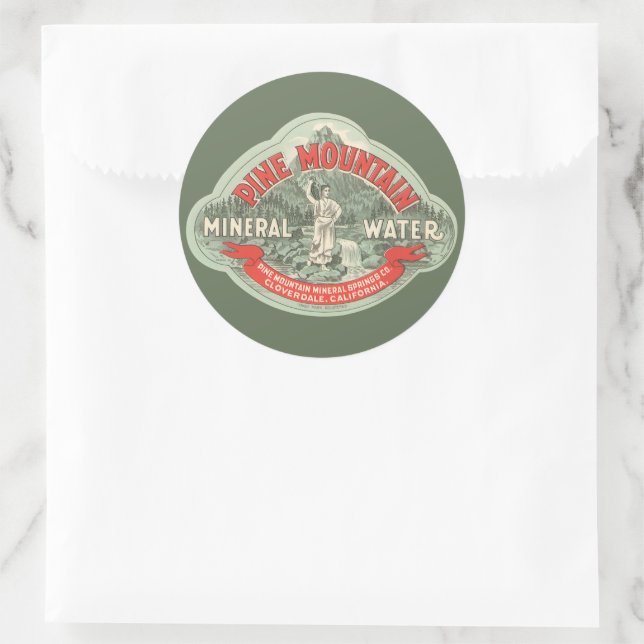 Adesivo Rótulo de Produto Antigo, Água Mineral Pine Mounta (Bolsa)