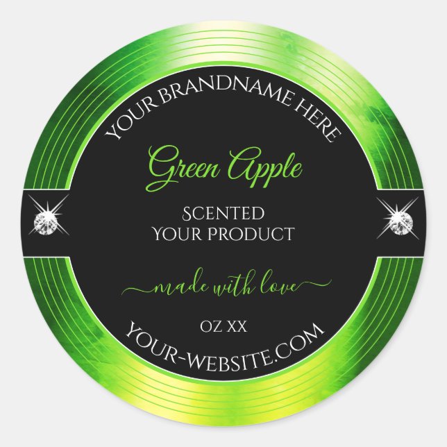 Adesivo Rótulo de Produto Brilhantes Verdes Nobres Pretos  (Frente)