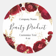 Rótulo de Produto Cosmético de Beleza de Rosa Verm