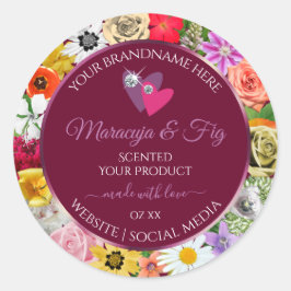 Adesivo Rótulo de Produto da Borgonha Floral Colorida com