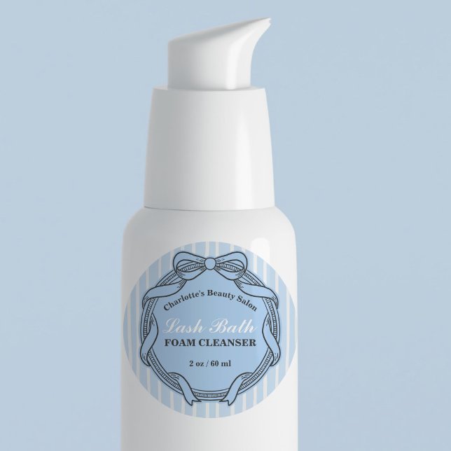 Adesivo Rótulo de Produto de Extensões de Cílios com Arco  (Blue Bow Frame Lash Bath Extensions Product Label)
