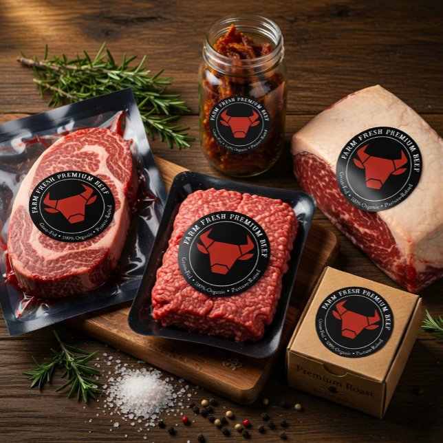 Adesivo Rótulo de Produto de Negócios de Carne Premium Fre (Criador carregado)