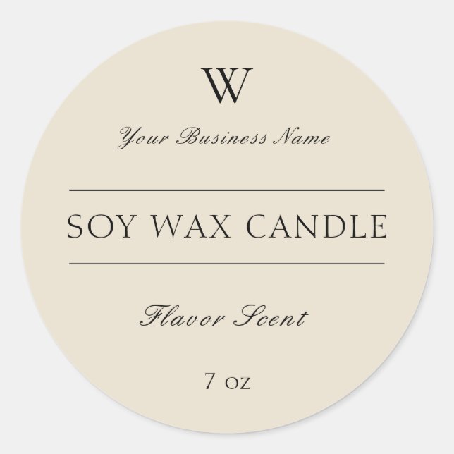 Adesivo Rótulo de Produto de Spa Vela Bege Chique Monogram (Frente)