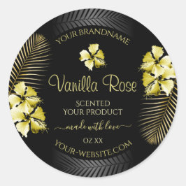 Adesivo Rótulo de Produto Dourado de Preto Tropical Flores