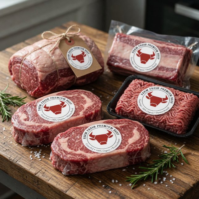 Adesivo Rótulo de Produto Empresarial de Carne Premium Fre (Criador carregado)