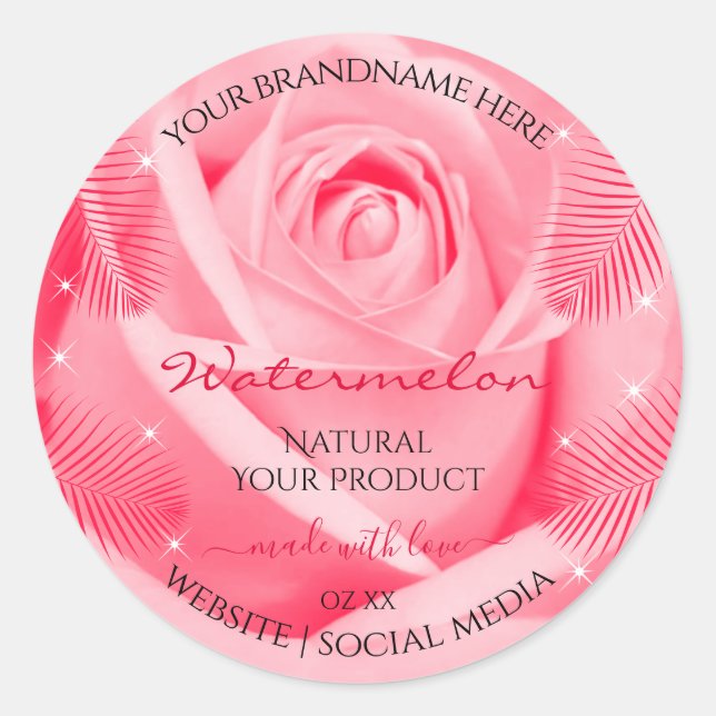 Adesivo Rótulo de Produto Floral Rosa Rosa Rosa e Folhas d (Frente)