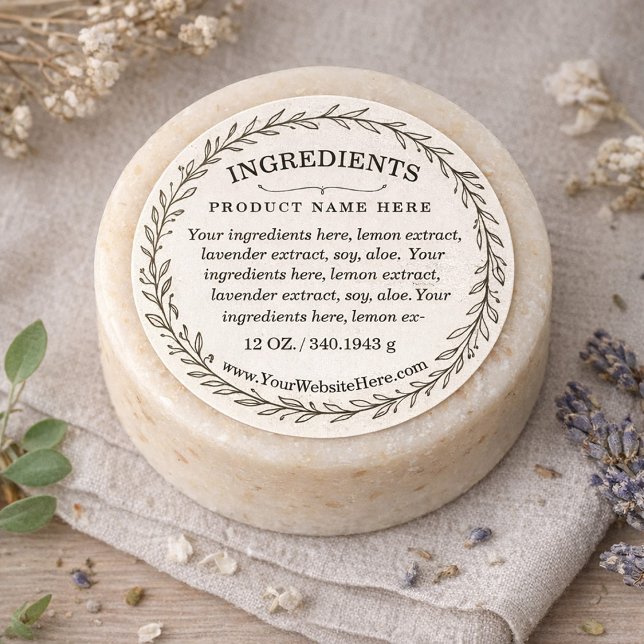 Adesivo Rótulo de Produto Ingredientes da Coroa Botânica (Botanical Wreath Ingredients Product Label)