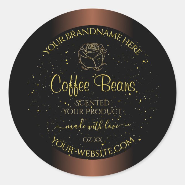 Adesivo Rótulo de Produto Marrom Elegante Dourado Rosa de  (Frente)