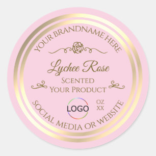 Adesivo Rótulo de Produto Rosa Pastel com Moldura e Logoti