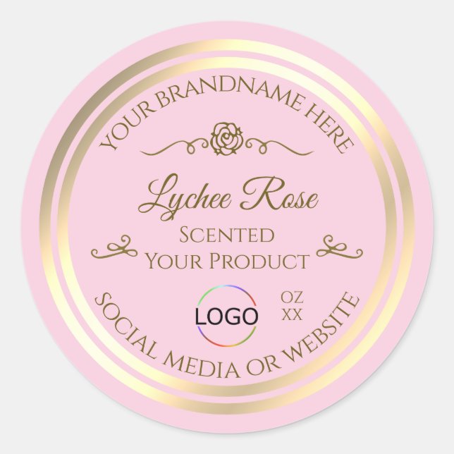 Adesivo Rótulo de Produto Rosa Pastel com Moldura e Logoti (Frente)