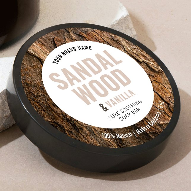 Adesivo Rótulo De Produto Spa De Soap Elegante Moderno Com (Round product label with bold type in neutral beige with custom photo background)