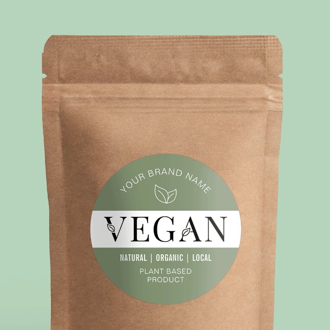 Adesivo Rótulo de Produto Vegan Verde Moderno 100% (Customizable green vegan product sticker with space for your business name & details)