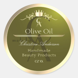 Adesivo Rótulo de produto verde-oliva com monograma de qua
