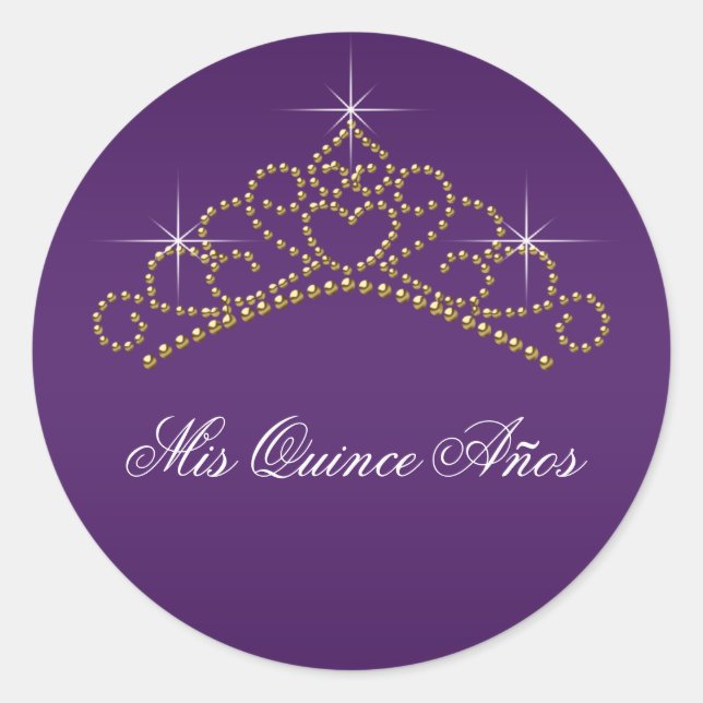 Adesivo Rótulo de Quinceana, Dourado Roxo Tiara Sweet 15 1 (Frente)