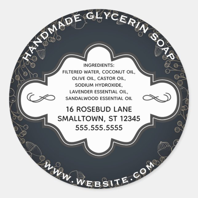 Adesivo Rótulo de sabão artesanal preto Dourado (Frente)