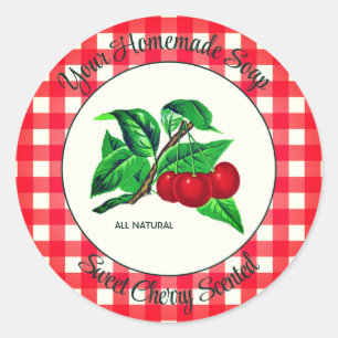 Adesivo Rótulo de Sabão de Cereja Doce de Gingham