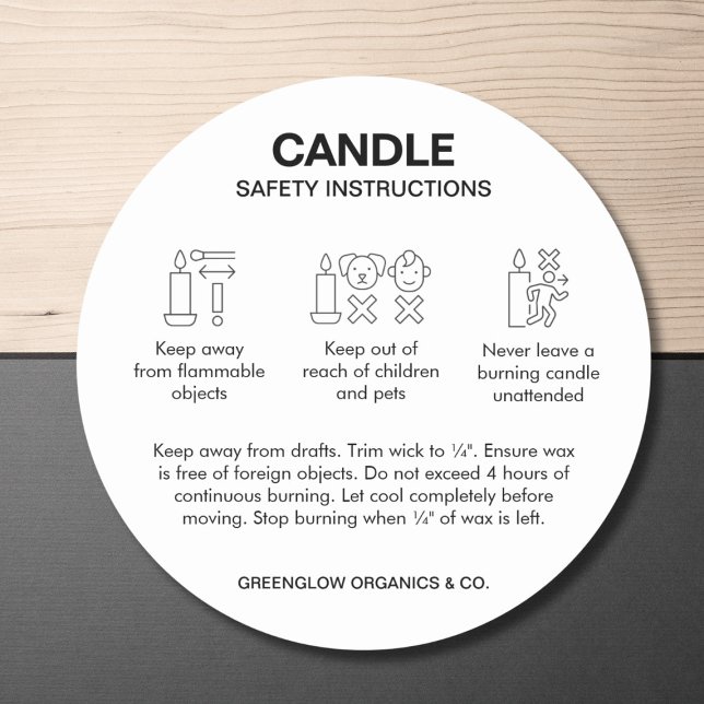 Adesivo Rótulo de segurança de velas de ícones simples pre (Zazzle Simple Black and White Icons Candle Safety Label (Front))