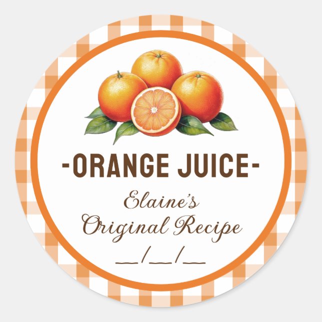 Adesivo Rótulo de suco de laranja com desenho xadrez (Frente)