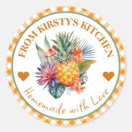 Adesivo Rótulo de Sumo de Abacaxi Gingham Homemade