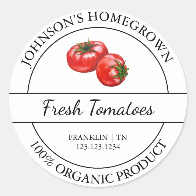 Adesivo Rótulo de Tomate Orgânico Fresco de Jardim do Inte (Frente)